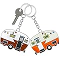 2 Pieces Camper Keychain, RV Camper Keyring Camper Accessories for Travel Trailers Retro Camping Car Keychain (Yellow+Brown)