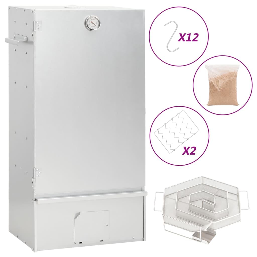 Piec wędzarniczy z generatorem zimnego dymu z ocynkowanej stali – szafka wędzarnicza na ryby, mięso i kiełbasę, łącznie z 12 haczykami, 2 rusztami i 1 kg wiórów wędzarniczych
