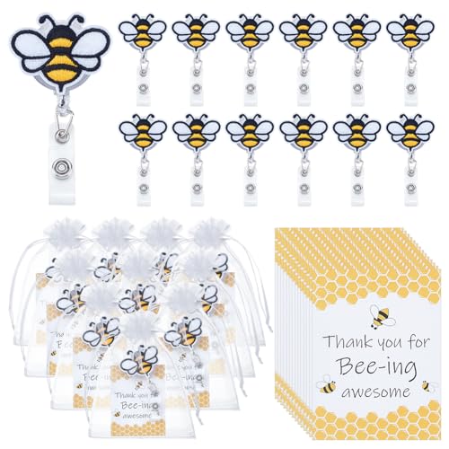 Porte-badge r&eacute;tractable abeille avec clip rotatif solide pour carte ID