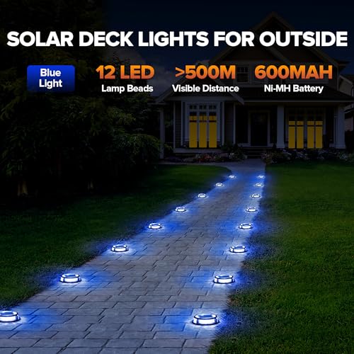 Image of LUTEC 2 Pack Solar Deck Lights Driveway Dock 12 LEDs Light Solar Powered Outdoor Waterproof Road Markers for Step Sidewalk Stair Garden Ground Pathway Yard (Blue)