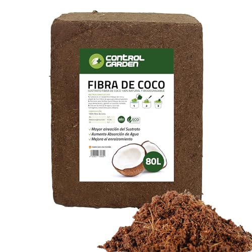 Control Garden Sustrato Fibra de Coco 5kg 80L | Abono Plantas 100% Natural para Huertos, Terrarios y Cultivos | Substrato Semilleros Biodegradable