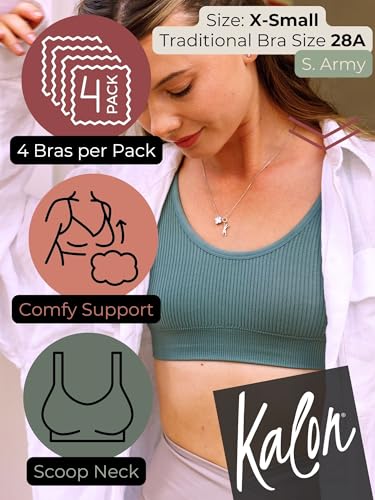 Kalon Women's 4 Pack Ribbed Bralette Crop Top Comfort Sports Bra2