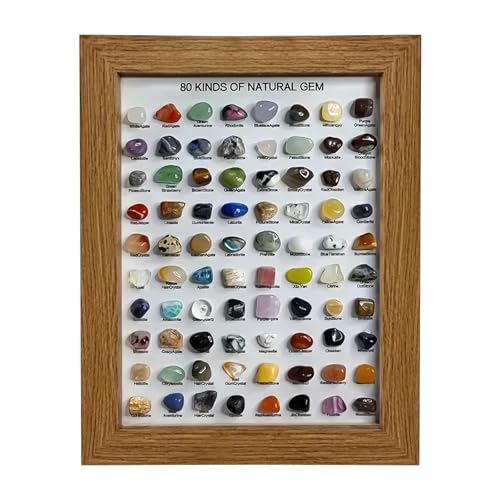 Juego de piedras preciosas, 80 piedras preciosas minerales, cristales naturales, colección de piedras preciosas para niños, decoración de la búsqueda del tesoro, regalos para niñas y niños (marrón)