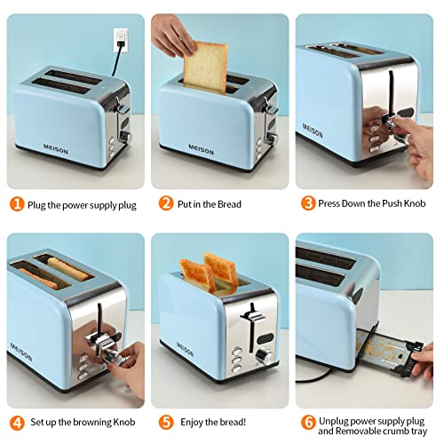 2 Slice Toaster With Led Timer Display, Stainless Steel Bread Toasters With Warming Rack, Extra Wide Slots, 6 Bread Shade Settings, Bagel/Defrost/Cancel Function, Removable Crumb Tray,120V/825W, Blue #TOP4