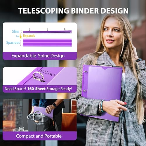 Image of WOT I 12-Pack Telescoping 3 Ring Binder(0.75 inch), Expandable Flexible Binder - Patented Design for Easy Portability, Holds 8.5 inchx11 inch Paper, 4 Vibrant Colors, Perfect for School, Office&Home Organization