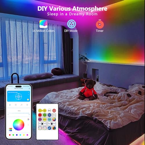 Image of dalattin Smart RGB COB LED IC Strip Lights, 576 LEDs /m Addressable High Density Flexible with Remote & App Control, 16.4ft LED Lights for Living Room, Bedroom, Kitchen Lighting