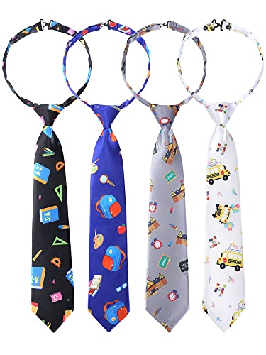 Bencailor 4 Pcs Pre Tied Kids Boys Ties Adjustable Toddler Neckties Formal Kids Tie Cute Toddler Neckties for Wedding Graduation School, Assorted Styles