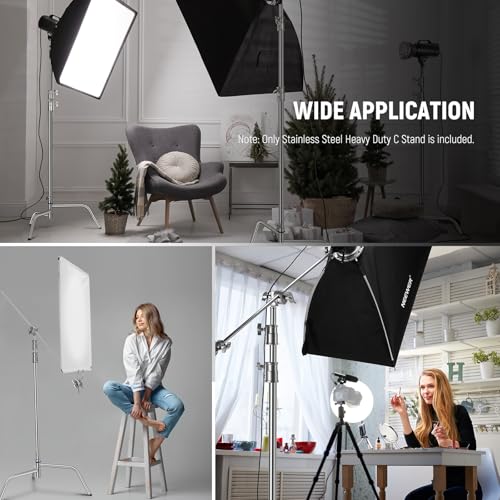 Image of NEEWER 10.5ft Stainless Steel Heavy Duty C Stand with Boom Arm, Quick Setup Base, Thicker Center Rod Max Load 44lb /20kg, Photography Light Stand with 4.2ft Holding Arm for Monolight Softbox, SC320Q