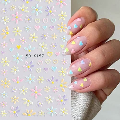 Diduikalor Flower Nail Art Stickers 5D Nail Decals Spring Daisy Nail Art Design Self Adhesive Nail Supplies Colorful Flower Nail Stickers For Women Manicure Decoration #TOP3