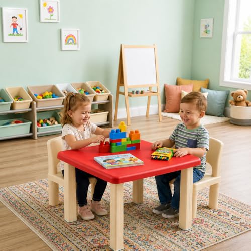 Image of Plastic Strong and Durable Kids Table for Studying Dining Home Virgin Material Kids Table for 2 to 12 Years | Sustain Upto 50 KG (Red Table)