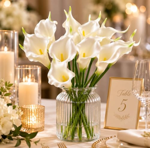 Image of Divyakosh 10 White Calla Lily - Artificial Flowers Bunch for Vases (VASE NOT Included), Decorative White Artificial Flowers for Vase Decoration, Home Decor, Living Room, Diwali Gift Items