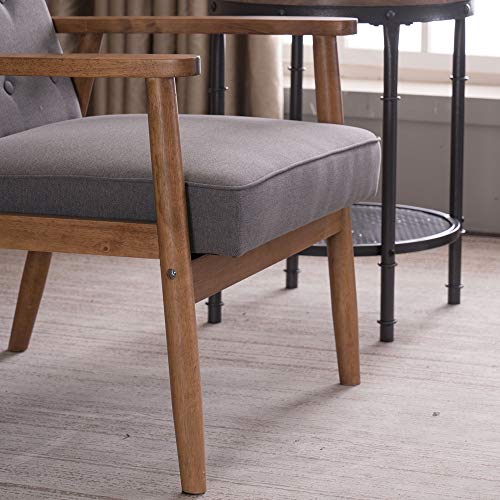 JOYBASE Mid-Century Retro Modern Accent Chair - Wood Frame and Fabric Upholstered, Arm Chair for Living Room (Grey)