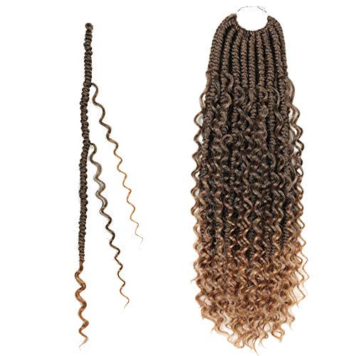 5 Pack Boho Wavy Bomb Twist Crochet Hair 18 Inch Goddess Locs Synthetic Braids With Curly Hair In Middle And Ends. (18 inch, T27)