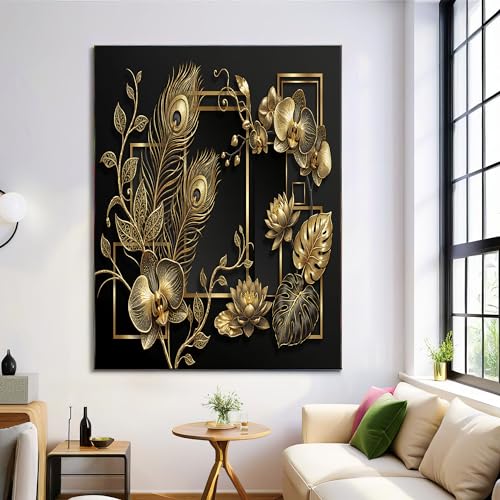 Póster de pared de 70x100 cm para decorar un dormitorio elegante con un toque oro negro