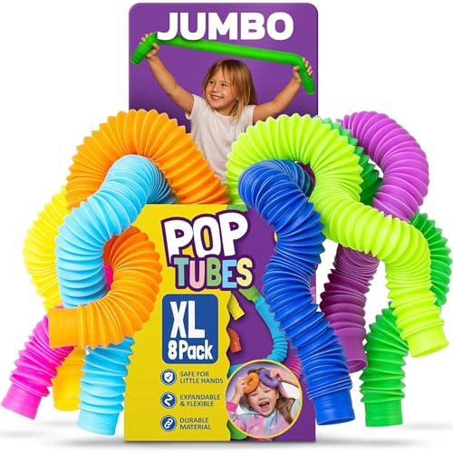 Image of Nutty Toys Jumbo Pop Tubes - XL Sensory Toys for Kids 5+ - Endless Creativity & Fun |8 Pack| - Connect & Pop! Top ADHD Autism Fidget 2025, Best Boy & Girl Christmas Stocking Stuffers Gift Idea