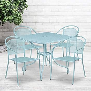 Alternative view of Flash Furniture Oia Commercial Grade 35.5" Square Sky Blue Indoor-Outdoor Steel Patio Table Set with 4 Round Back Chairs