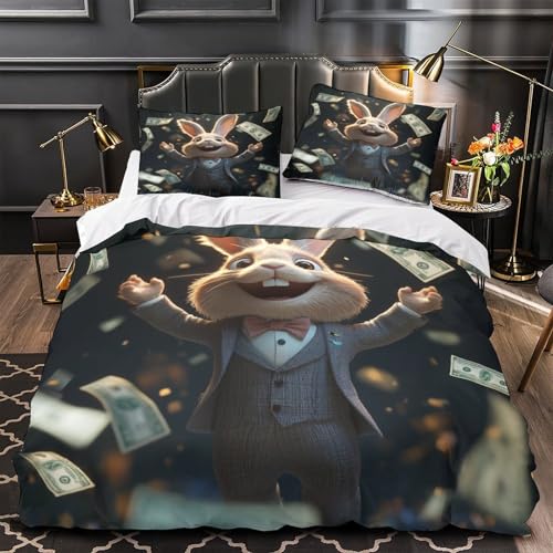 Housse de couette 135x200cm avec fermeture éclair et motif lapin 3D - 2