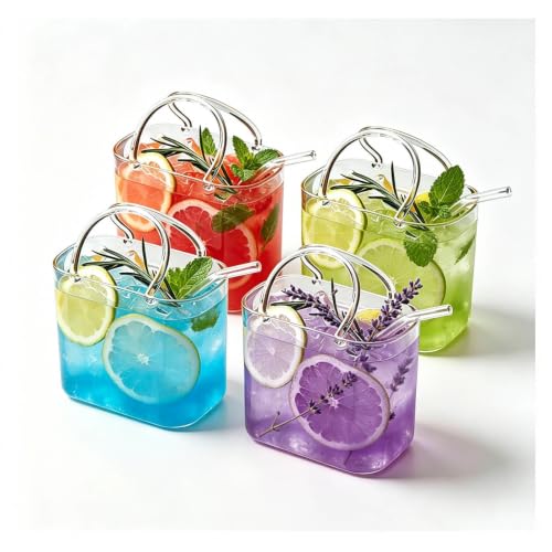 Fxiaobin Vaso para Beber con Forma de Bolso con Pajita Bolso de Mano con Forma de Copa para Cócteles Jugos Té Postres y Arreglos Florales,4pcs