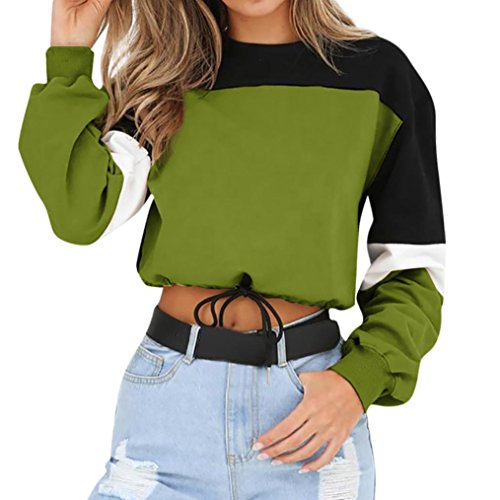 Btruely Herren Mujer Sudaderas Cortas, ?Camisa de Manga Larga de Patchwork Tops de Cuello O de Mujer Blusa Sudaderas Tumblr Cortas Pullover Sweatshirt