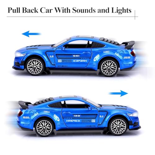 Image of Invite Enterprise 1:32 Mustang GT500 Toy Car Metal Pull Back Diecast Car with Openable Door and Sound Light, Gifts Toys for Kids【 Blue 】