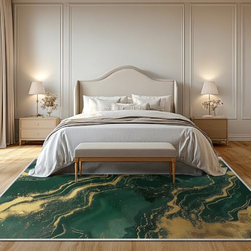 Tapete de área 5x7 verde y dorado moderno para sala miniatura 4