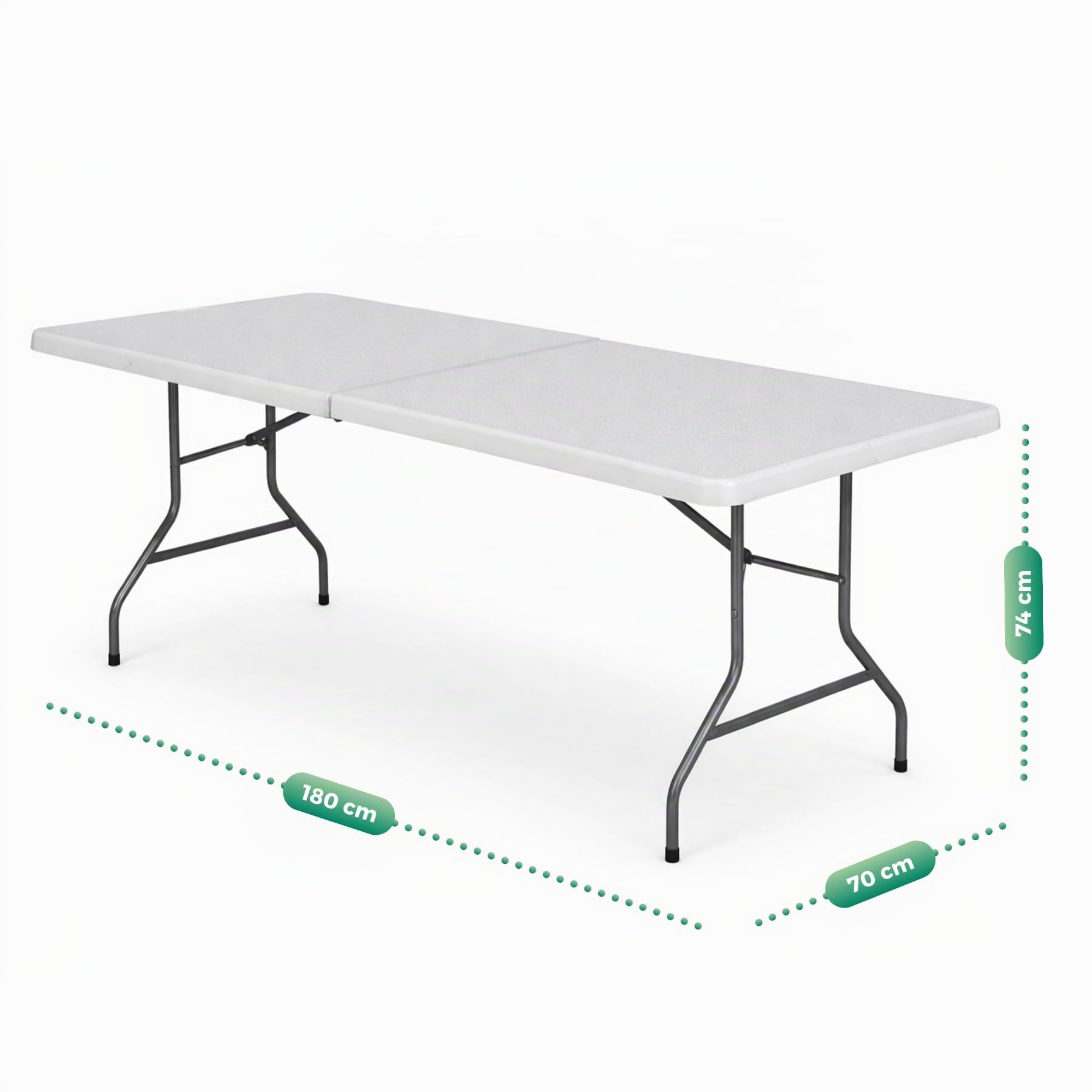 Tavolo Pieghevole Valigetta in Plastica HDPE – 180x70 cm – Tavolo Richiudibile Salvaspazio per Campeggio, Catering, Buffet, Esterni e Interni con Maniglia – Struttura in Acciaio