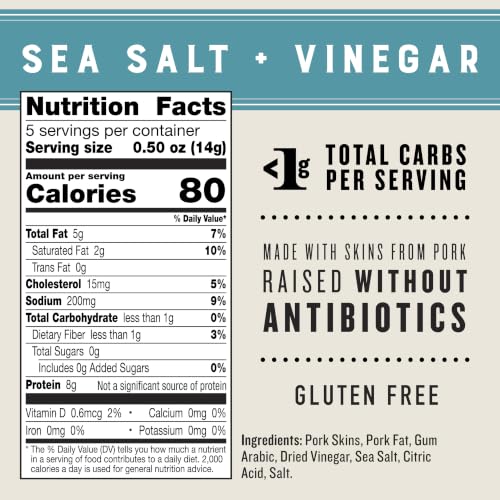 Image of EPIC Sea Salt and Vinegar Pork Rinds, Keto Friendly, Protein Snacks, 2.5 oz