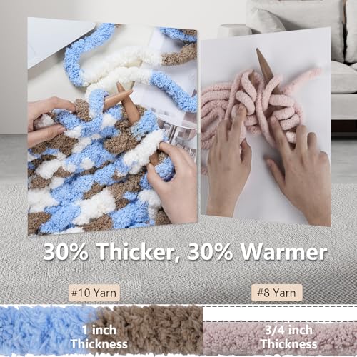 Image of Cozyful Chunky Yarn for Hand Knitting - #10 Chunky Chenille Blanket Yarn, Jumbo Big Thick Chunky Yarns for Crocheting, Tie Dye Bulky Knit Yarns, 8 Skein (20 yds 8 oz Each Skein), Khaki & Blue & White