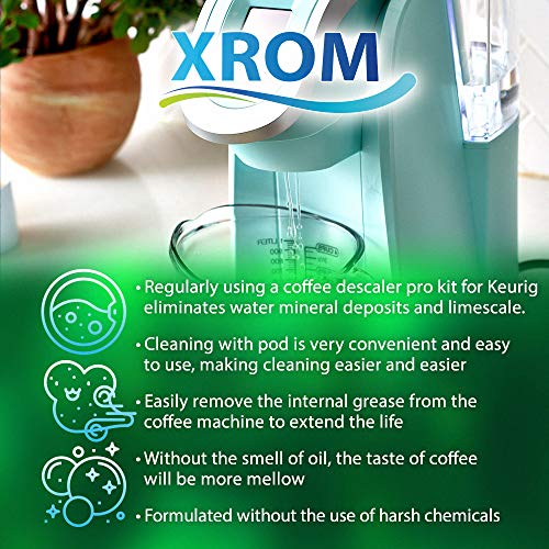 Image of XROM Professional Descaling Kit Compatible with All K-Cup Keurig 2.0 Brewers, Biodegradable, All Natural Ingredients, Full Cycle Cleaning and Descaler Solution for Keurig Coffee Makers