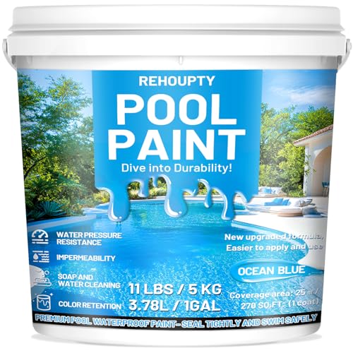 Pool Paint Ocean Blue, Water-Based Acrylic Resin Underwater Painting, Quick-drying & Durability Concrete Pool Paint for Underground Aboveground Cement Pond, Fiberglass Stock Tank Water Parks (1 Gallon / 11Lbs)