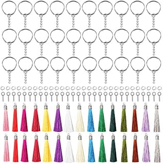 120 Pcs Tassels Key Rings Key Chains Sets for Jewellery Making, 30 Tassels Pendents 30 Key Chain Rings 30 Eye Screws 30 Jump Rings,Tassle Keyring for Craft Handmade Bracelets Pendants