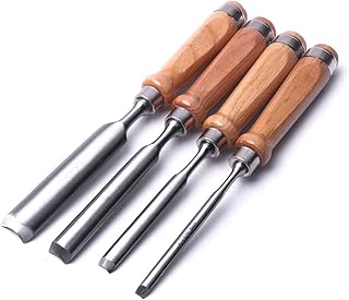 ATOPLEE 4 Piece Wood Chisel Set for Woodworking, Professional Wood Chisel Tool Carpenter Gouge CR-V Steel Semi-Circular Edge Sharp Blade 8mm(5/16")/12mm(1/2")/18mm(3/4")/25mm(1") (Full Size-4PCS)