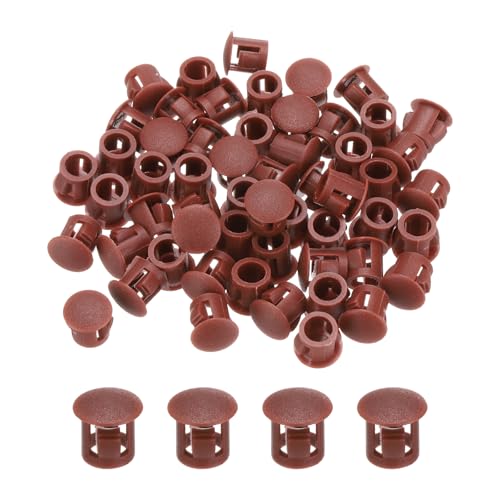 Image of MECCANIXITY 64PCS 7mm(1 /4 inch) Red Brown Plastic Hole Plugs, Flush Type Panel Hole Plugs Insert End Caps for Locking Hole Tubes Furniture Cabinet