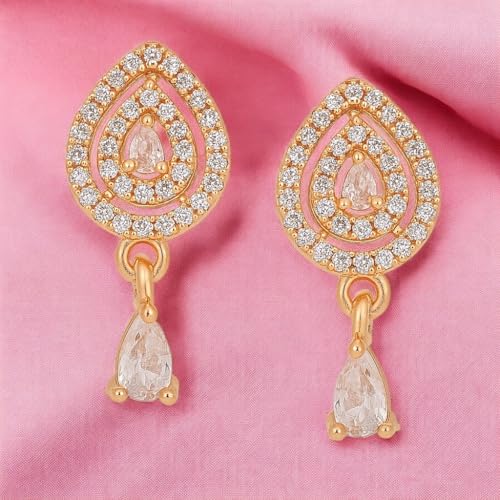 Image of Nilu's Collection 18k Rose Gold Plated Clip On Hoop Earrings, Stylish Women Earrings, Fancy Zircon Copper Bali Earrings for Women and Girls (Drop design)
