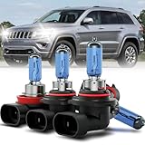 CEXHEHD for 2011-2016 Jeep Grand Cherokee Halogen Headlights Lights Bulbs Combo, 4pcs Super Bright 5000K White High & Low Beam Headlamps Blubs Package