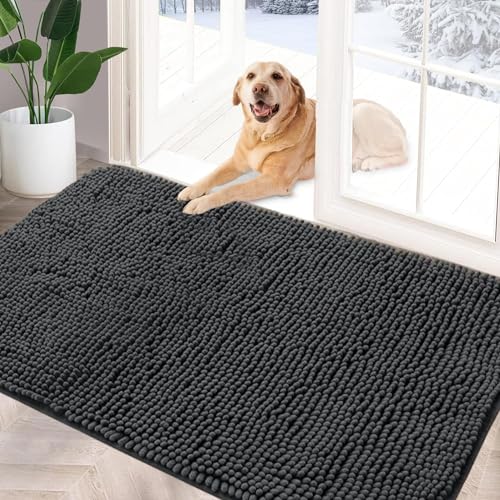 YOOTUKL Saugfähige Chenille Fußmatte für den, rutschfeste Badematte, schlammiger Hund, waschbare Matte, schnell trocknende 60x90cm Grau