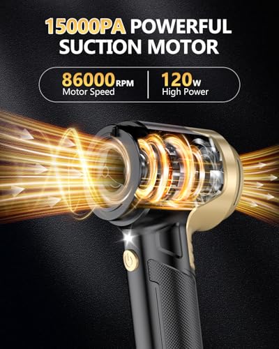 Image of EYYA Handheld Car Vacuum Cleaner Cordless, 15000PA High Power Vacuum & Air Duster, 4-in-1 Portable Mini Vacuum with LED Light, Hand Held Vacuum Cleaner for Car Home Office