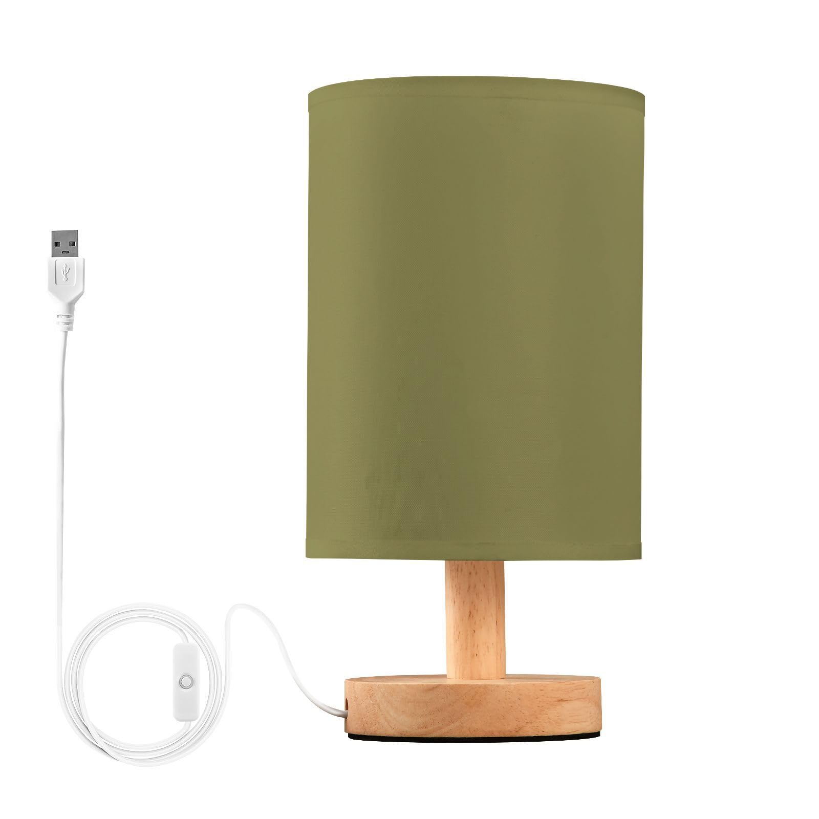 Ttgoth A Olive Green Solid Color Bedside Table Lamp For Bedroom Small Nightstand Lamp Led Desk Lamp With Usb Ports Nd Fabric Shade For Living Room, Dorm, Home, Office