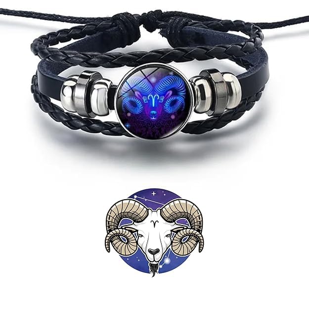 Styxer - Aries Zodiac Sign Aries Leather Bracelet, Black Braided ...