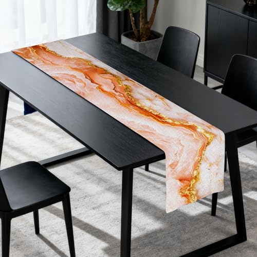 Image of Nuxovilar Pink Gold Marble Table Runner Flax 13x72 in | Holiday Runner Flax Placemats Dining Accessories Set Romantic Dinner Elegant Area Room (Pink Gold Marble)