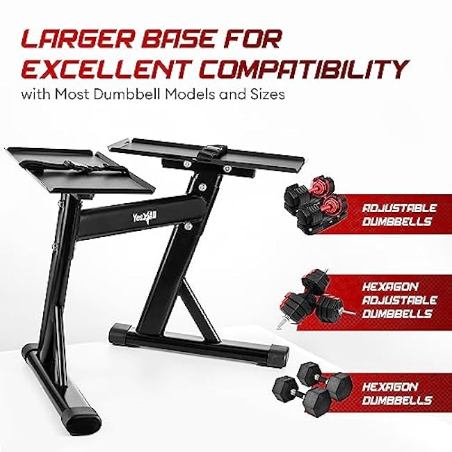 Yes4All Adjustable Dumbbell Stand - 160 Pound Capacity, Spotter Rack & Weight Rack with Strap, Easy Storage & Safety