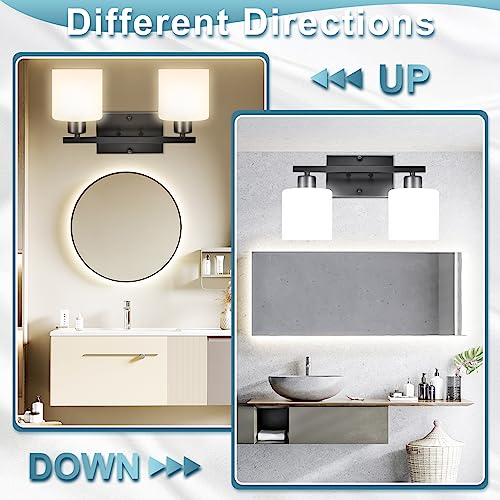 Image of CANMEIJIA 2-Light Bathroom Vanity Light Fixtures, Matte Black Vanity Wall Scones Lighting for Bedroom Living Room, Modern Vanity Lights with Milky White Glass Shades, E26 Socket, Bulbs Not Included