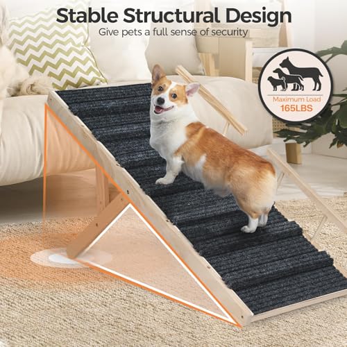 Ciconira Wooden Adjustable Dog Ramp, 39'' Long Portable Pet Stair Ramp with Non-Slip Rug Surface, 5 Adjustable Heights, 16" Extra Wide Folding Dog Car Ramps for SUV, Bed, Couch, Hold up to 165 lbs - Image 4