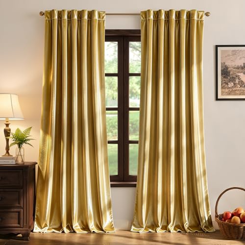 Image of MIULEE Velvet Curtains 52x108 inches 2 Panels Gold Blackout Curtains | Luxury, Bedroom Living Room, Thermal Insulated, Super Soft Window Drapes, Rod Pocket & Back Tab
