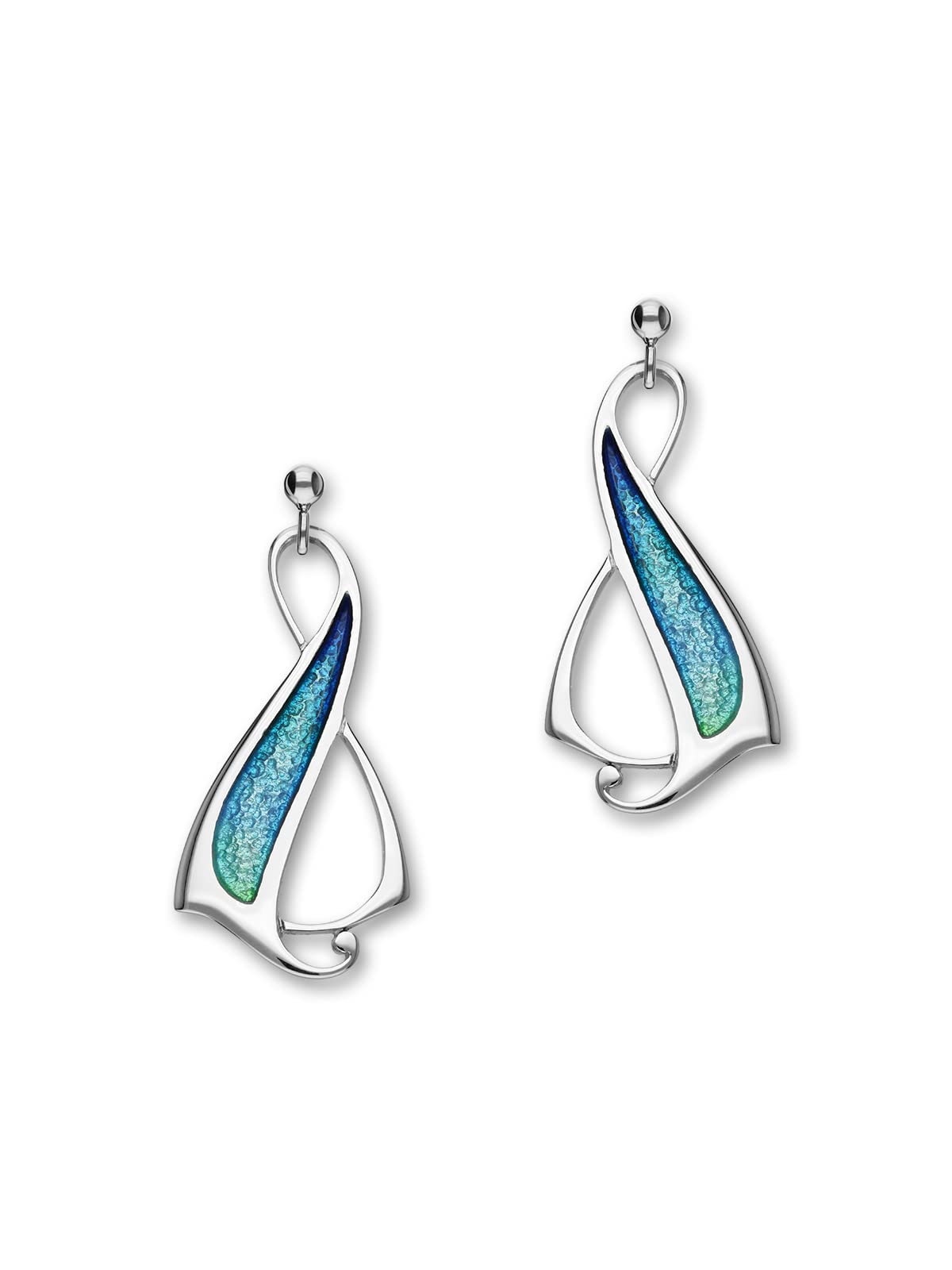 Ortak 925 Sterling Silver Handmade Drop Earrings Archibald Knox Designs Inspired Blue and Green Hot Glass Hand Enamel Scottish Fine Jewellery Made In Scotland