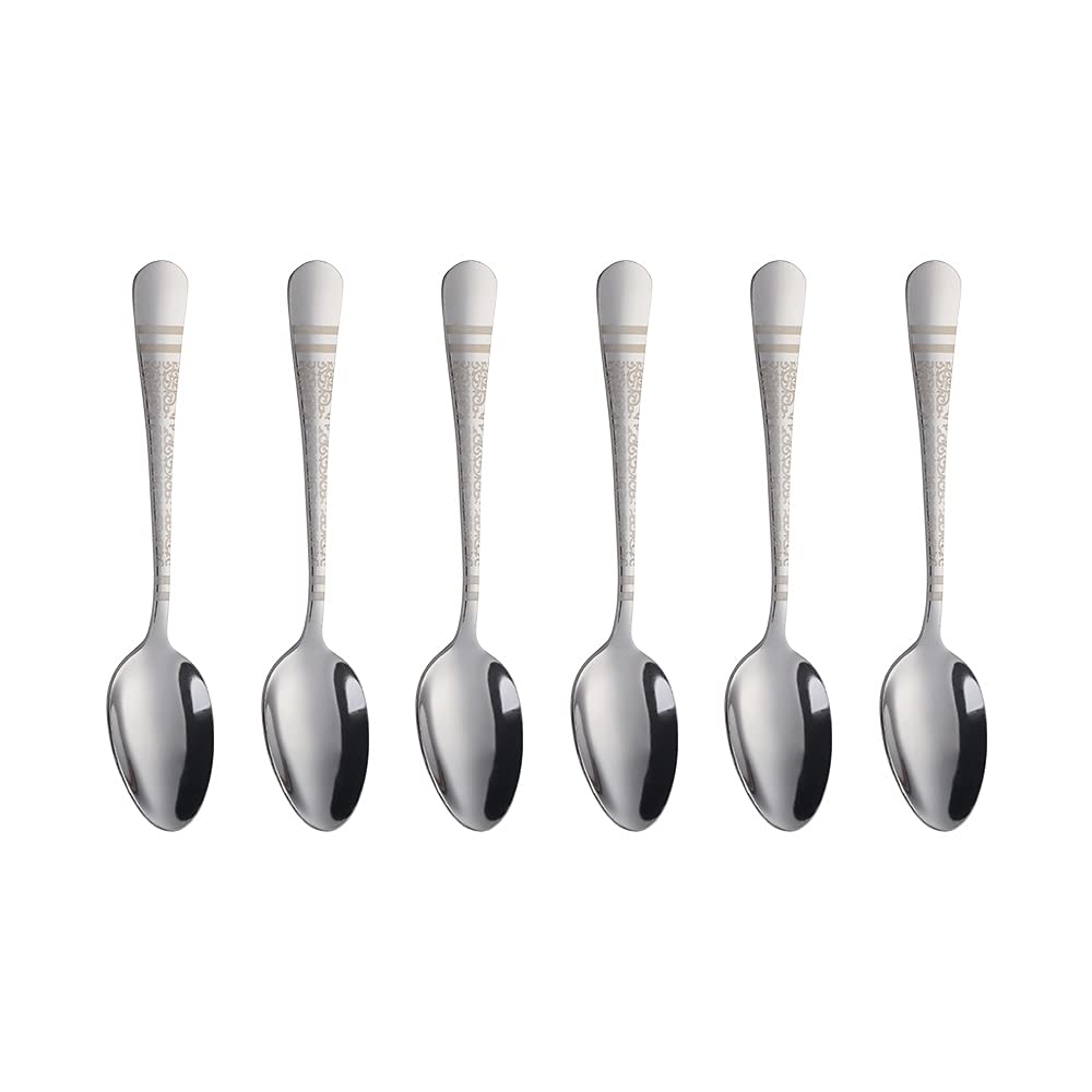 Silver Unique Pattern Design Coffee Espresso Spoons Mini, Mingcheng Stainless Steel Small Teaspoons Silverware Set of 6, BISDARUN 5.5 Inches Food