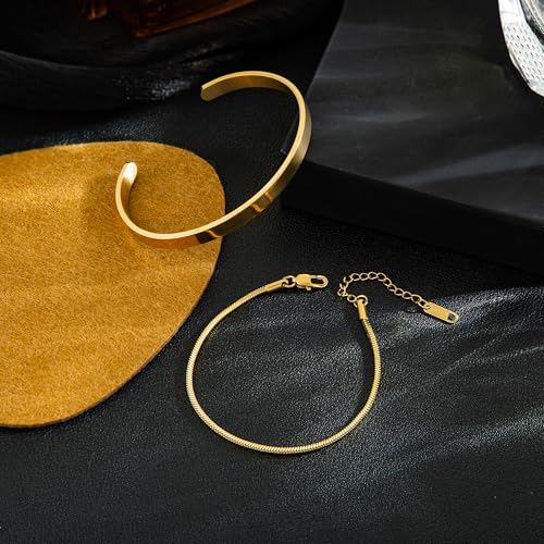 Image of Moodear Bracelet Set for Men, Sterling Silver Gold Plated Chain Bracelet Set