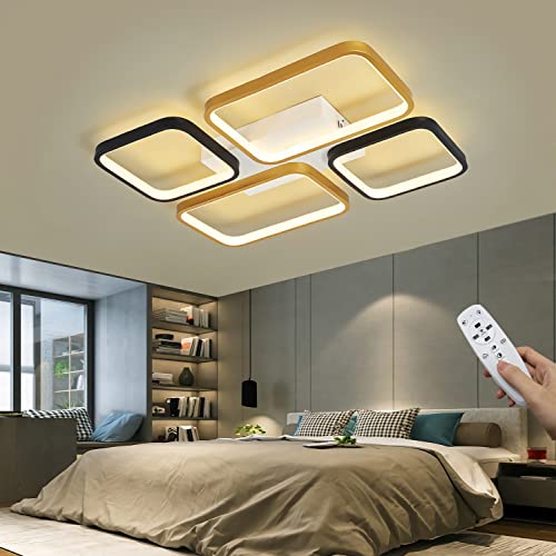 Luz de techo LED Moderna Lámpara de Sala de Estar Regulable Rectangular con Control Remoto Iluminación decorativa de gel de sílice de aluminio para dormitorio Sala de estar Comedor (54cm/68W) Cover