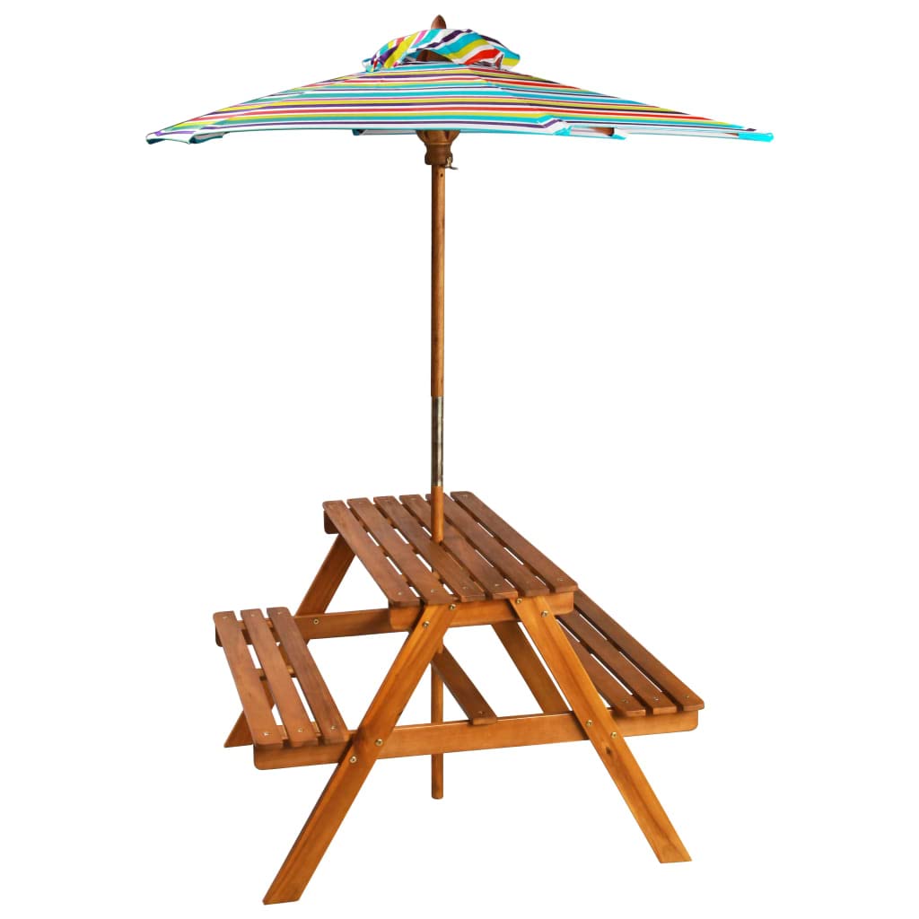 Tavolo da picnic per bambini, in legno di acacia, 79 x 90 x 60 cm, con ombrellone rimovibile, resistente alle intemperie e leggero, per giardino, terrazza e balcone