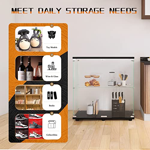 Image of Beauty4U Black Glass Display Cabinet, 2-Shelf 2-Door Curio Cabinet